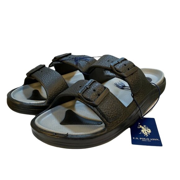 US Polo Assn Mens Sandals Slide Size 45 Large 12 13 Black Casual Slip On Buckle - Picture 3 of 12